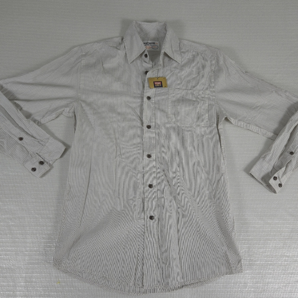 Wrangler Jeans Co Men's Button Up Dress Shirt Long Sleeve Brown Stripe Small